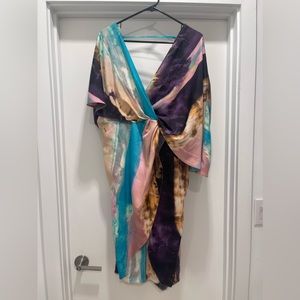 ASOS Dress Watercolor Print Open Back Mock Wrap Dress